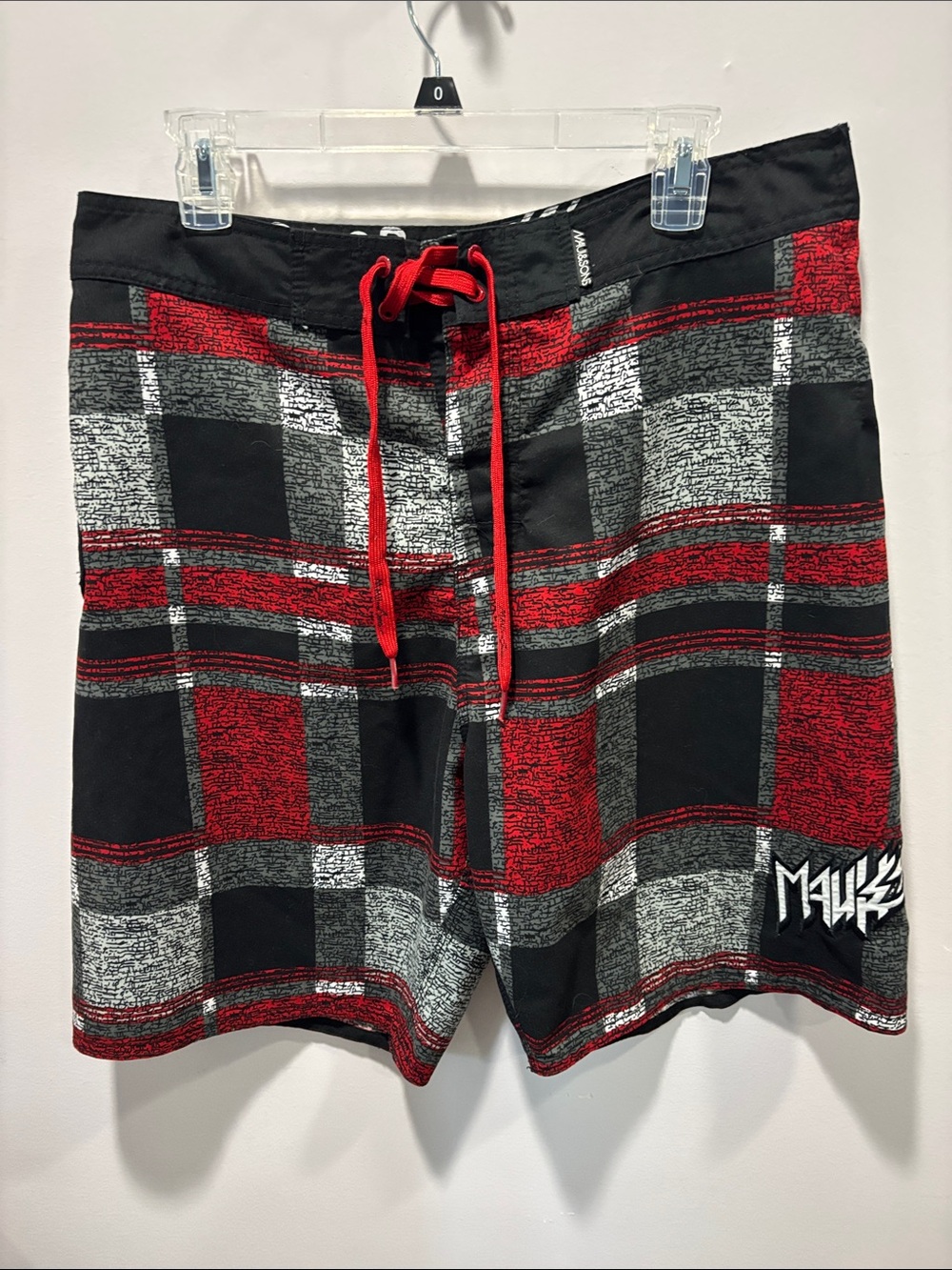 Maui and Sons Red Black Plaid Men's Swim Trunks